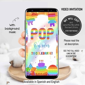 POP IT video invitation, pop it invitation, pop it party boy or girl, Fidget toys invitation, bubble pop fidget toy, rainbow pop it
