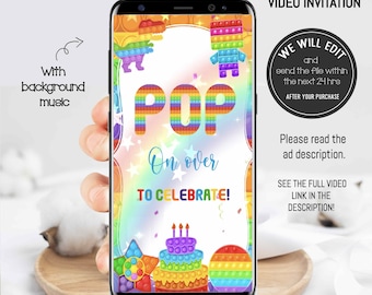 POP IT video invitation, pop it invitation, pop it party boy or girl, Fidget toys invitation, bubble pop fidget toy, rainbow pop it