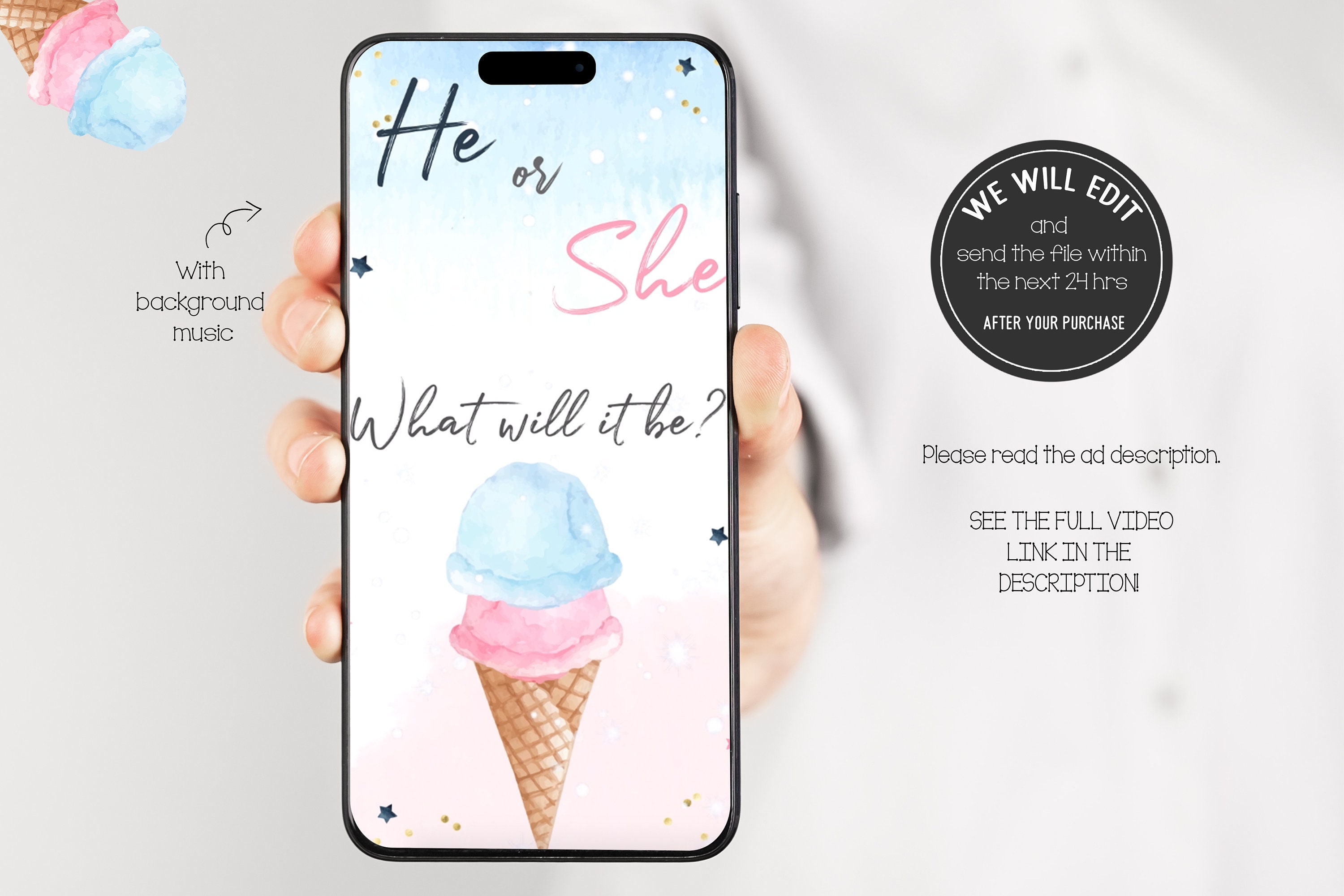 Ice cream gender reveal invitationIce cream invitationGender reveal video invitationWhats the scoop gender revealGender