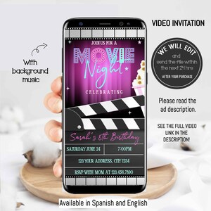 CINEMA video invitation, Movie Night Birthday Invitation , Movie birthday invitation , Movie party invitation, Backyard movie night, cinema