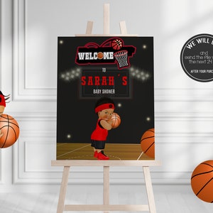 Basketball welcome sign, baby shower welcome sign, basketball baby shower, basketball birthday welcome sign, Welcome poster. BASK01