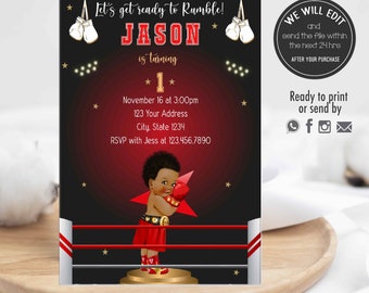 BOXING birthday invitation, Boxing invitation, Box Invitation, Boxing birtdhay, little prince boxer,  Sports Baby Shower. BOX01