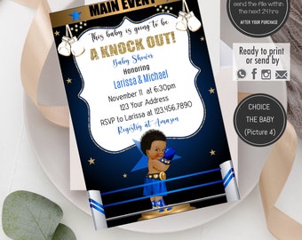 BOXING baby shower  invitation, Boxing invitation, Box Invitation, Boxing birtdhay, little prince boxer,  Sports Baby Shower. BOX02