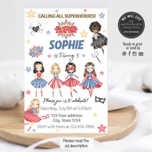 Superhero girls invitation, Superhero girls birthday, superhero invitation,Superhero girl party, Girl superhero birthday invitation. SG1