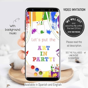 Art Party birthday video invitation, Painting birthday party invitation, Painting invitation, Art party invite, Craft party invitation.ART01