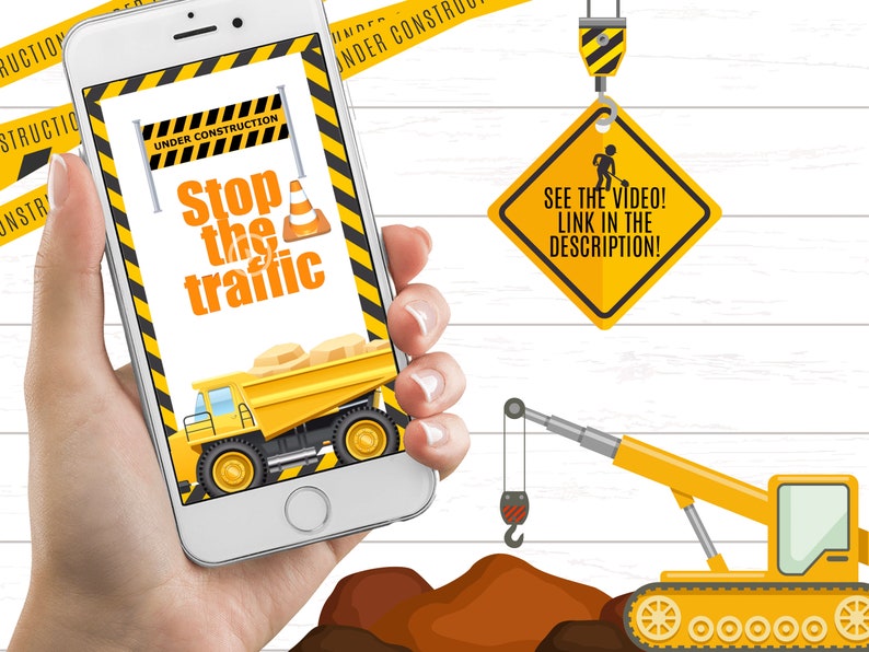CONSTRUCTION video invitation Construction birthday Dump Truck Bulldozer Excavator Invitation Builder Construction party