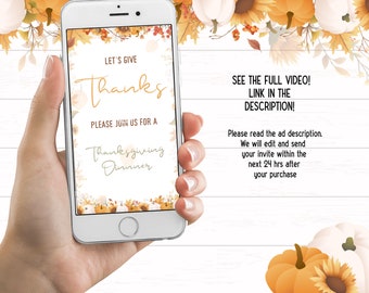 Thanksgiving dinner video invitation, Thanks giving day invitation, Thanksgiving party invitation, friendsgiving invitation, Pumpkin invite