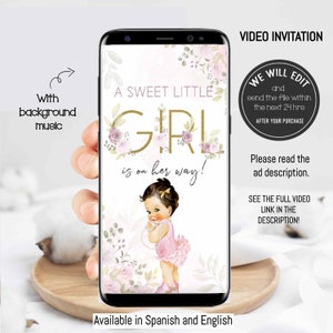 Girl baby shower video invitation, pink floral baby shower invitation, a sweet little girl is on her way, little girl baby shower. G01