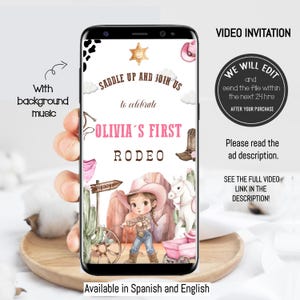 Cowgirl invitation, Video invitation, Pink cowgirl birthday,  Cowgirl birthday invite, Western rodeo invitation, Western cowgirl party. RG1