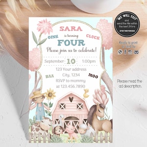 FARM birthday invitation, farm invitation, barnyard birthday invitation, farm animals invitation.Farm girl invitation, FARM03
