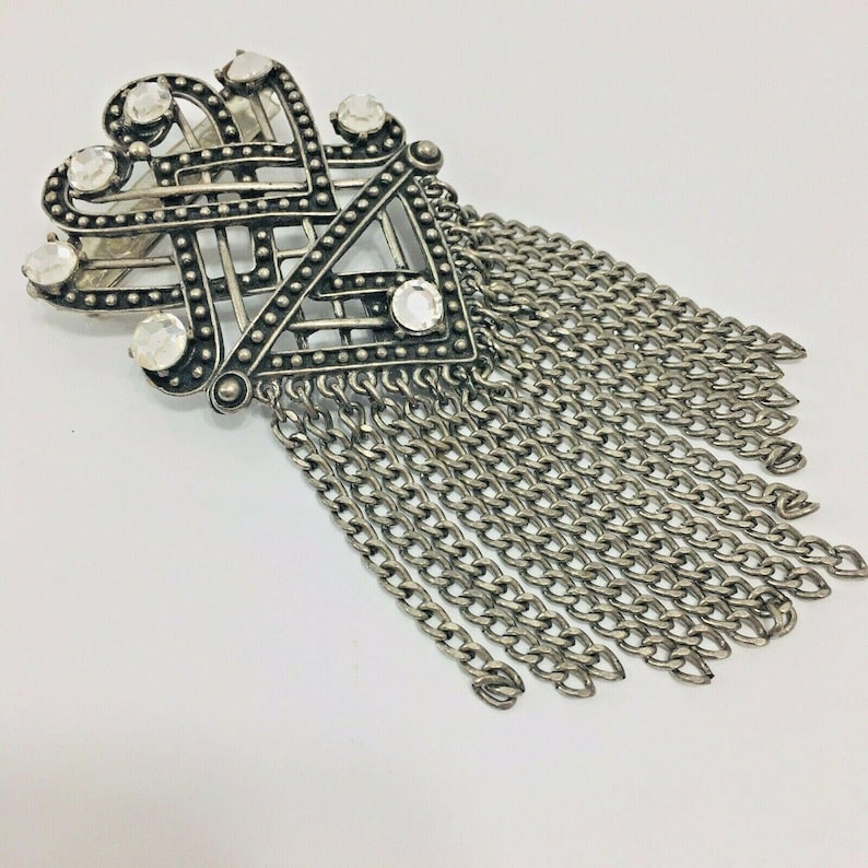Florenza Tassel Brooch Celtic Knot Rhinestone Antiqued Silver Tone Pin