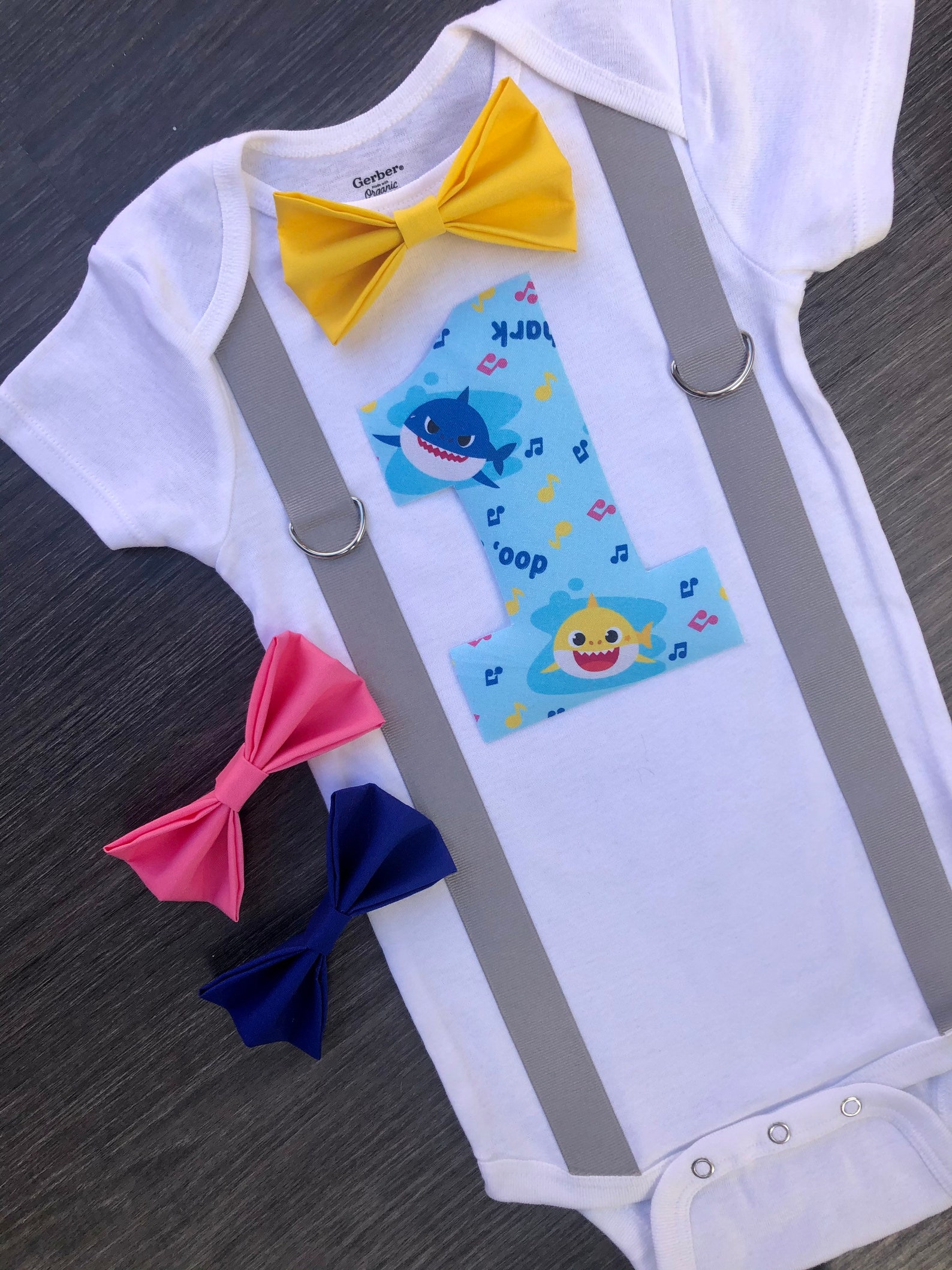 Personalized boys baby shark first birthday onesie with bow | Etsy