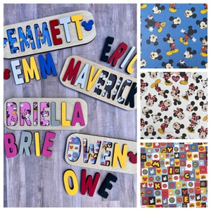 Mickey and Minnie personalized wooden name puzzles for toddlers/ name learning puzzle/ custom gift image 1