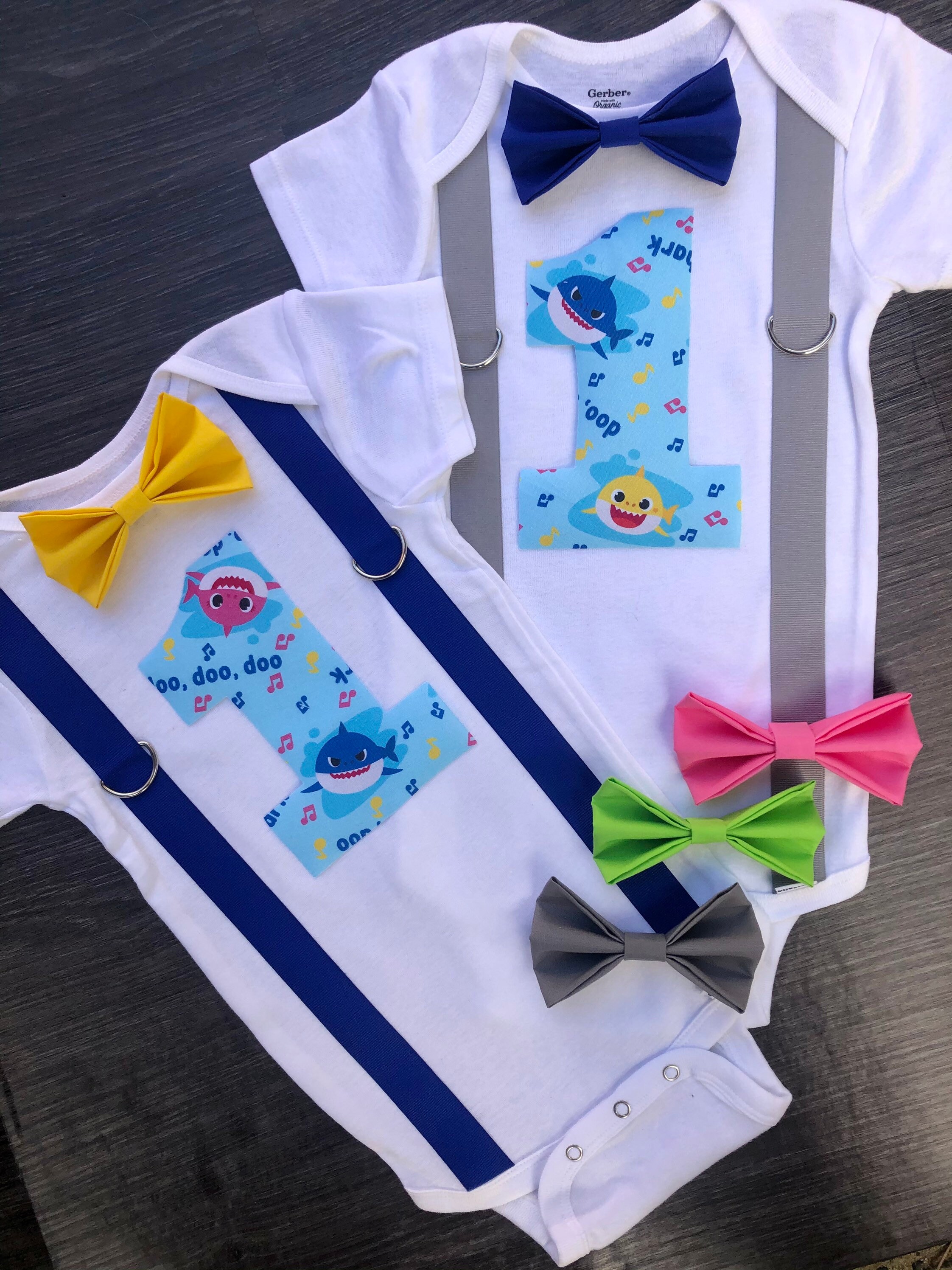 Personalized boys baby shark first birthday onesie with bow Etsy