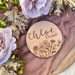 Wooden wildflower baby girl birth announcement/ personalized floral wood photo prop name reveal