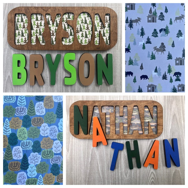 Personalized wooden name puzzles/ woodland, rustic, outdoor, nature, Boys wood name puzzle/ learning custom gift