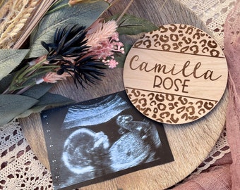 Personalized wood leopard print name sign/ baby birth name announcement cheetah print/ girl baby shower gift