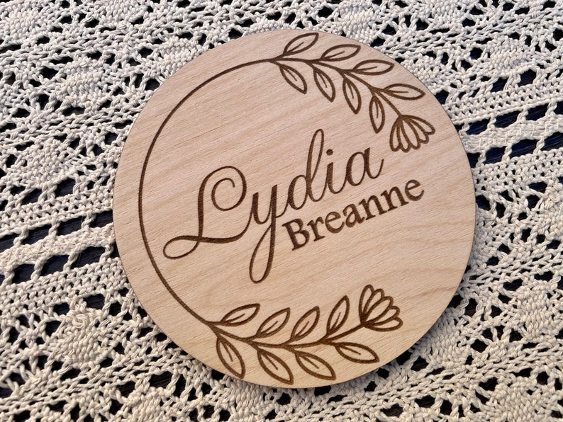 Floral Baby Name Sign, Personalized Birch Wood Birth Announcement ...