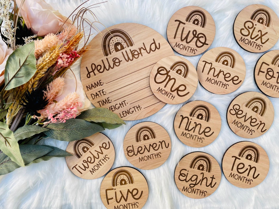 Wood Rainbow Baby Birth Announcement and Monthly Milestone Photo ...