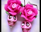 Dia de los Muertos Sugar Skull Rose Earrings