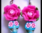 Dia de los Muertos Sugar Skull Rose Earrings