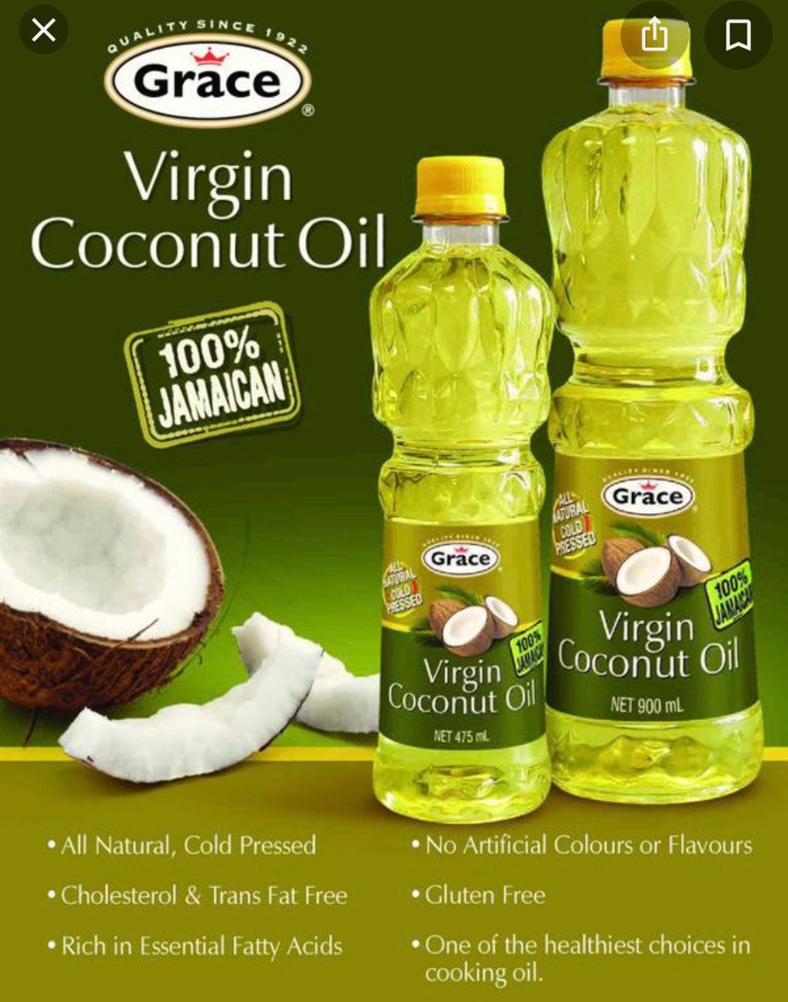 Jamaican Coconut Oil 475 Ml GRACE VIRGIN COCONUT Oil Cold Press Etsy