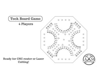 Aggravation Tock Board Game |  4 Players | Board Game Vector File | Full digital download ready for Laser or Cnc - Cricut PDF DXF Ai SVG Eps