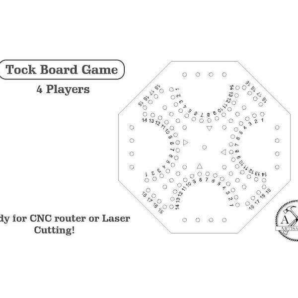 Aggravation Tock Jeu de société | 4 joueurs | Fichier vectoriel de jeu de société | Téléchargement numérique complet prêt pour Laser ou Cnc - Cricut PDF DXF Ai SVG Eps