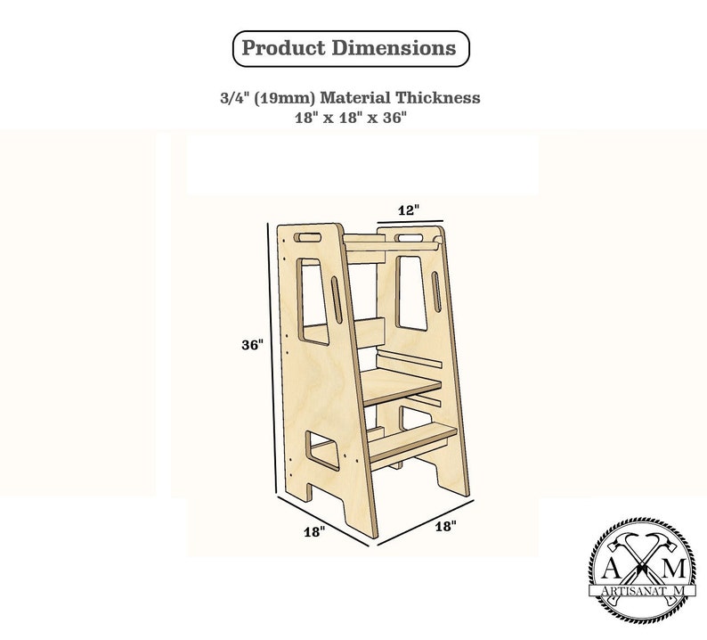 Kitchen Toddler Tower Learning Tower Step Stool Montessori Tower Printable Template Cut Files Cnc and Laser Cutting PDF SVG DXF zdjęcie 4