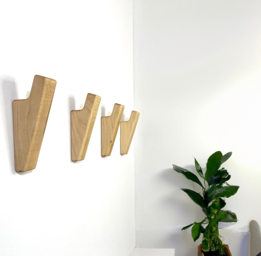 Maple Modern Wood Wall Hooks Minimalistic Wall Hooks Solid Etsy