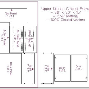 36 Inch Kitchen Upper Wall Cabinet Frame / Carcass CNC File Standard Cabinet Plans Shop Cabinet dxf ai pdf svg eps file image 4