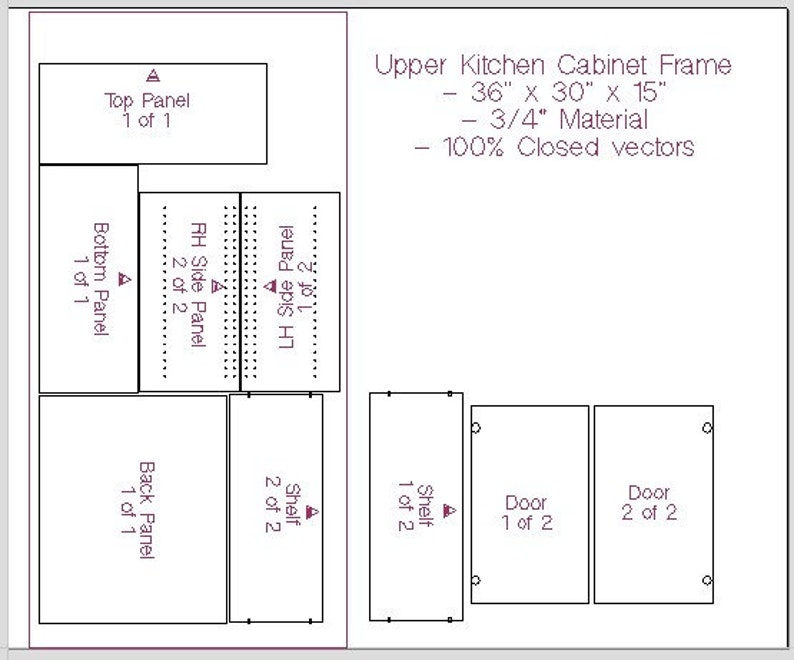 36 Inch Kitchen Upper Wall Cabinet Frame / Carcass CNC File Standard Cabinet Plans Shop Cabinet dxf ai pdf svg eps file image 4