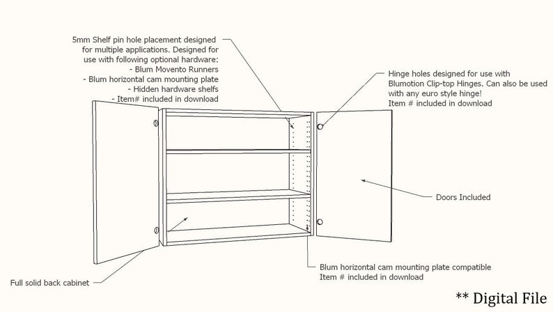 36 Inch Kitchen Upper Wall Cabinet Frame / Carcass CNC File Standard Cabinet Plans Shop Cabinet dxf ai pdf svg eps file image 3
