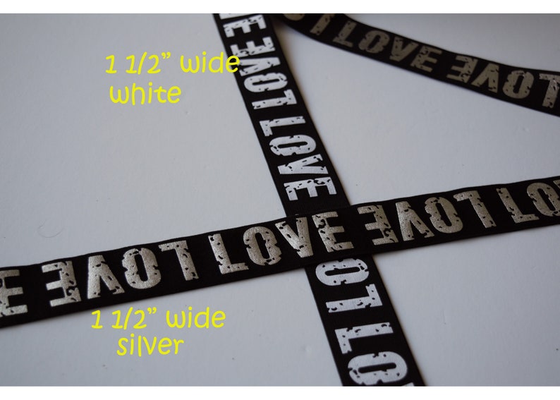 Waistband The price is for 1 yard 1.5 inch 38mm Wide Gold SILVER and WHITE Love Letters Printed Black Plush Comfortable Elastic Band