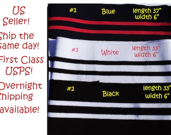 Cotton Lightweight  Elastic Rib Knit Cuff, Colar Waistband Trim. 33 to 37 inches length 6 inches wide Black, Blue and White Stripe US SELLER