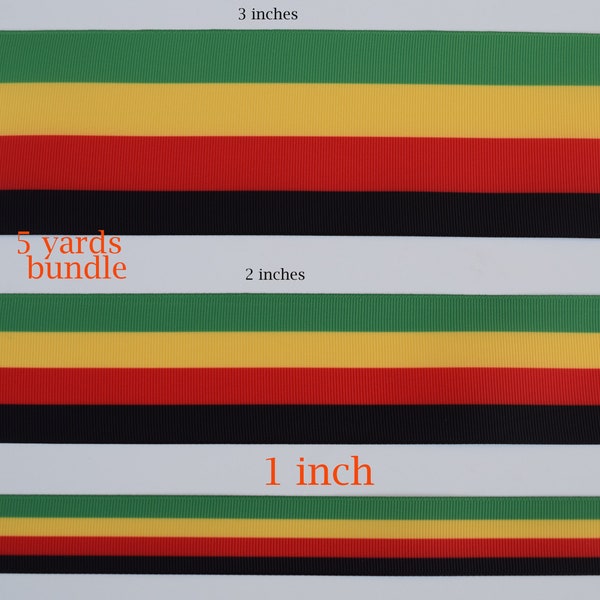 3, 2, and 1 inch High Quality Rastafarian Ribbon.Rasta Ribbon.Great for decor embellishment. USA SELLER. Same day First Class Shipping.