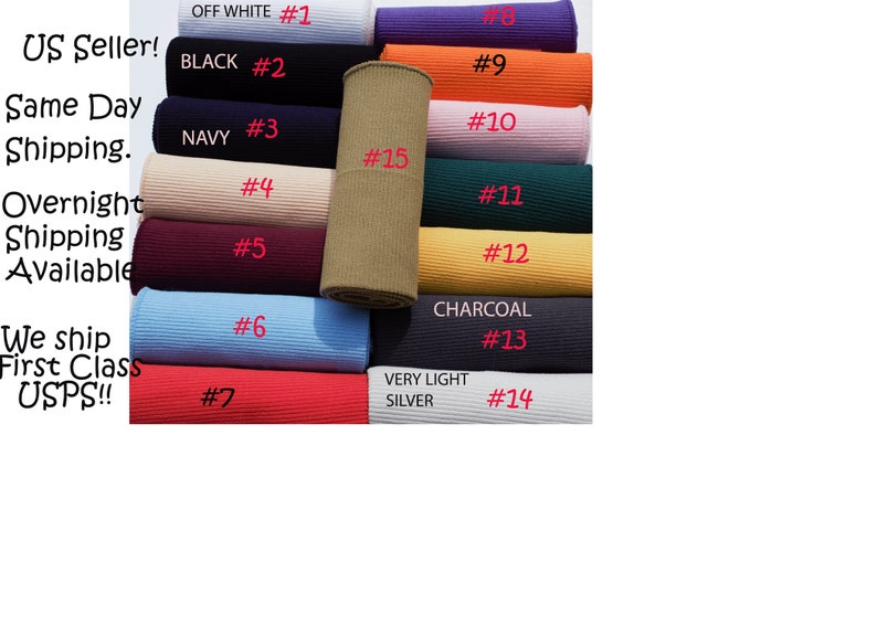 35 to 39 LONG 6 Wide Cotton High-Quality Elastic Soft to Feel Firm Rib Knit For Cuff Collar Waistband Joggers. US Seller Ship Same Day. image 1