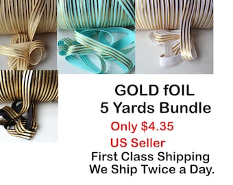 Gold foil Stripe High Quality 5/8" Fold Over Elastic FOE face mask hair accessories girls hair babies hair headband