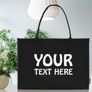 Sacola com nome bordado personalizado, lona 100% algodão e uma sacola personalizada chique, bolsa de praia, bolsa de mercado, bolsa de dama de honra - preta
