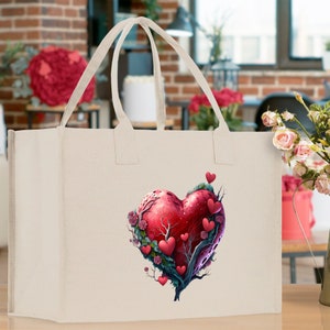 Heart Canvas Tote Bag Happy Valentines Day Gift for Her Love Tote Bag Lovers Gift Mother Day Gift Cute Valentines Gift