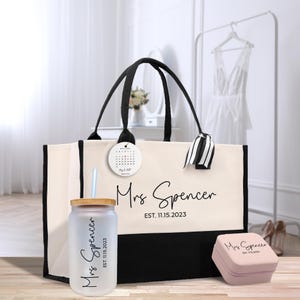 Personalized Mrs. Last Name Wedding Tote Bag, Est. Year