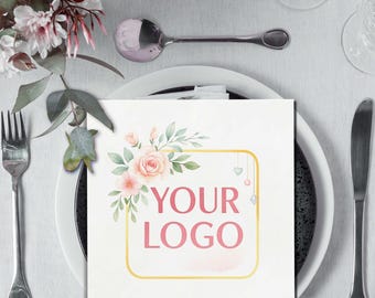 Custom Logo Napkins Personalized Cocktail & Luncheon Napkins 50 Pieces 5x5 or 6.5x6.5 Size Wedding Party Business Event (CLN1001)