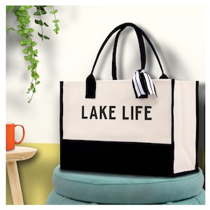 Lake Life Tote Bag Large Chic Tote Bag Gift for Her Girls Weekend Tote Weekender Bag Weekend Tote Boat Bag Lake Life Gift