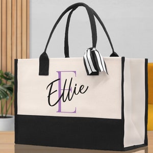 Initiale und Name Baumwollsegeltuch-Einkaufstasche Personalisierte Brautjungfer Geschenk-Tasche Hochzeit Geburtstagsgeschenk Benutzerdefinierte Name Tote Trauzeugin Hochzeitsgeschenk