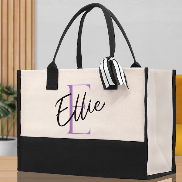 Initial und Name Baumwolle Canvas Tote Bag personalisierte Brautjungfer Geschenk Tasche Hochzeit Geburtstagsgeschenk Custom Name Tote Trauzeugin Hochzeitsgeschenk