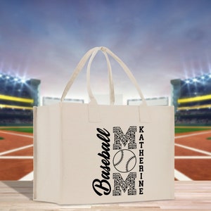 Personalisierte Baseball-Mutter mit Namen, Sport-Baumwoll-Canvas-Einkaufstasche, Geschenk für individuelle Baseball-Mutter, Fußballliebhaberin, Mutter-Geschenk