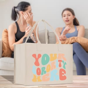 Personalisierte Sorority Baumwollsegeltuch-Einkaufstasche Benutzerdefinierte Rush Initiation Bid Day Big Little Name Geschenk College Tote für sie (STB1011)