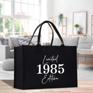 Custom Limited Edition Birthday 1985 Cotton Canvas Tote Bag 40th Birthday Gift For Women Personalized 40th Birthday Celebration Party Gift