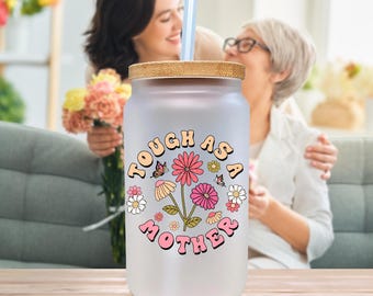 Mama Frostad Glasmugg med Bambulock och Sugrör, Mamma Kaffekopp