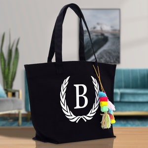 Bolsa de mão de lona de algodão personalizada, bolsa tote com monograma, bolsa tote de lona inicial, bolsa para presente de madrinha, bolsa com fecho magnético, presente para ela de A a Z